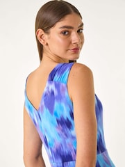 Roman Purple Abstract Print Gathered V-Neck Maxi Dress - Image 4 of 5