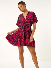 Roman Pink Abstract Print Boho Mini Dress - Image 2 of 5