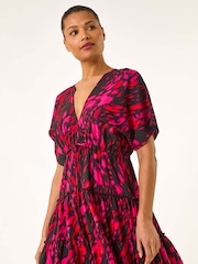 Roman Pink Abstract Print Boho Mini Dress - Image 4 of 5