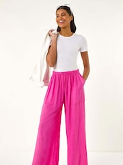 Roman Pink Elasticated Waist 100% Cotton Wide Leg Trousers - Image 1 of 5