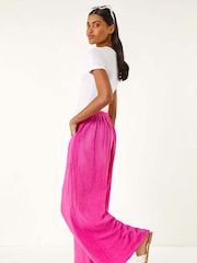Roman Pink Elasticated Waist 100% Cotton Wide Leg Trousers - Image 2 of 5