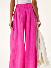 Roman Pink Elasticated Waist 100% Cotton Wide Leg Trousers - Image 3 of 5