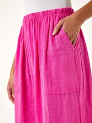 Roman Pink Elasticated Waist 100% Cotton Wide Leg Trousers - Image 5 of 5