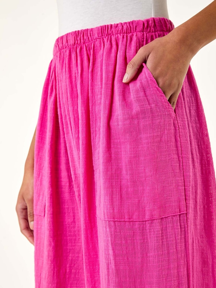 Roman Pink Elasticated Waist 100% Cotton Wide Leg Trousers - Image 5 of 5