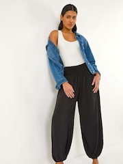 Roman Black Ruched Waist Harem Trousers - Image 1 of 5