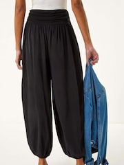 Roman Black Ruched Waist Harem Trousers - Image 3 of 5