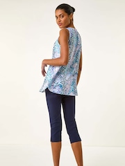 Roman Blue Abstract Print V-Neck Pleat Blouse - Image 3 of 5
