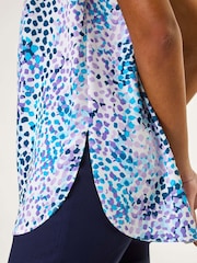 Roman Blue Abstract Print V-Neck Pleat Blouse - Image 5 of 5