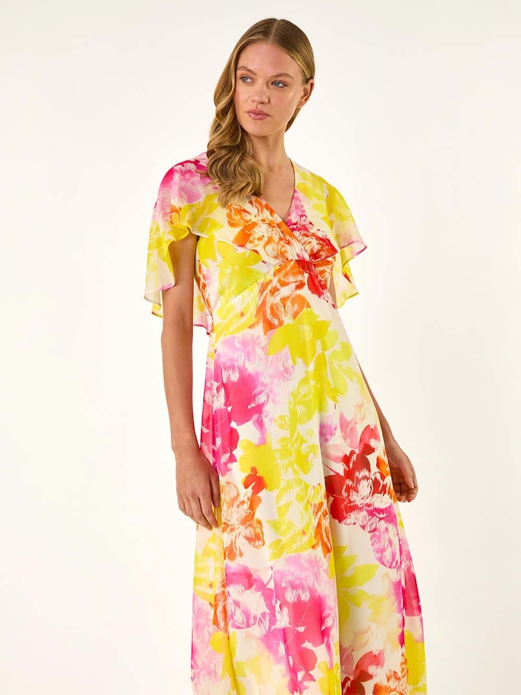 Roman Pink Abstract Printed Cape Dress - Image 1 of 5