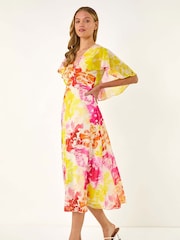 Roman Pink Abstract Printed Cape Dress - Image 2 of 5
