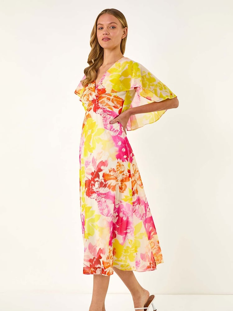 Roman Pink Abstract Printed Cape Dress - Image 2 of 5