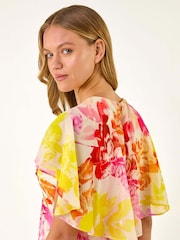 Roman Pink Abstract Printed Cape Dress - Image 4 of 5