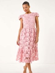 Roman Pink Crochet Lace Dress - Image 1 of 5