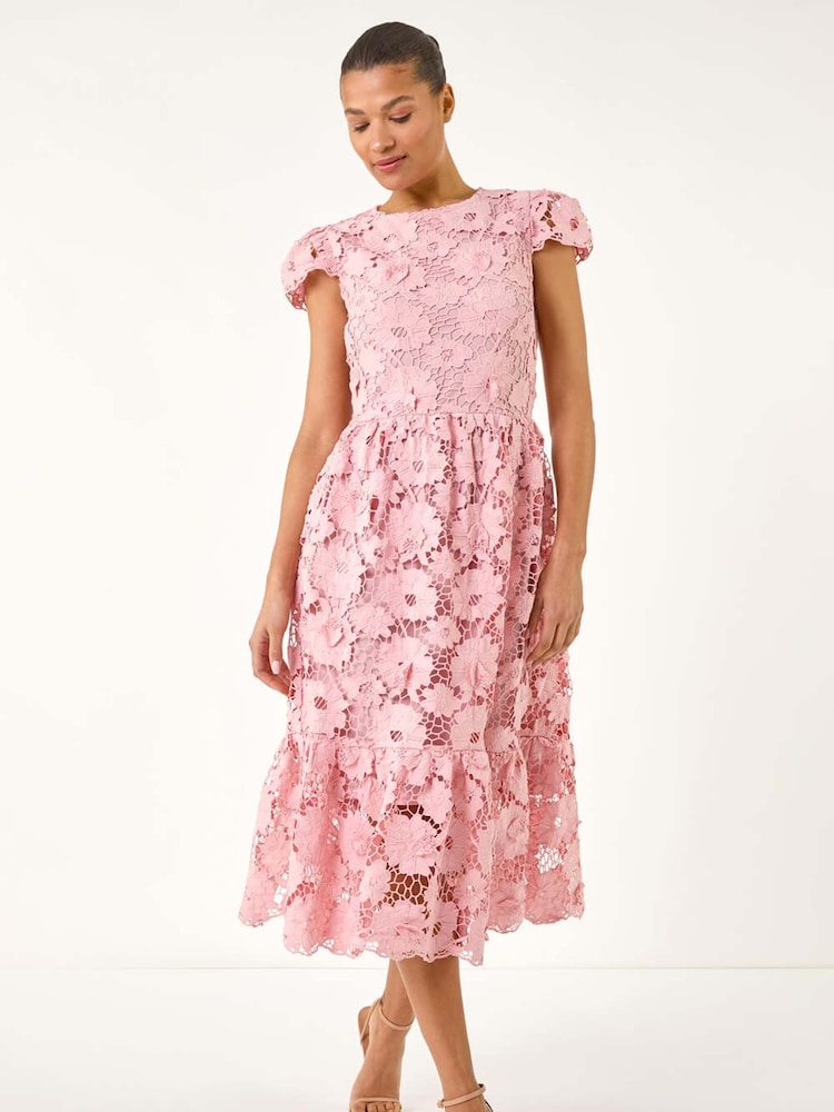 Roman Pink Crochet Lace Dress - Image 1 of 5