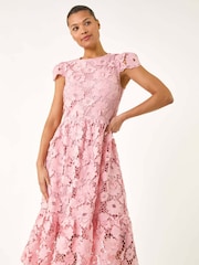 Roman Pink Crochet Lace Dress - Image 2 of 5