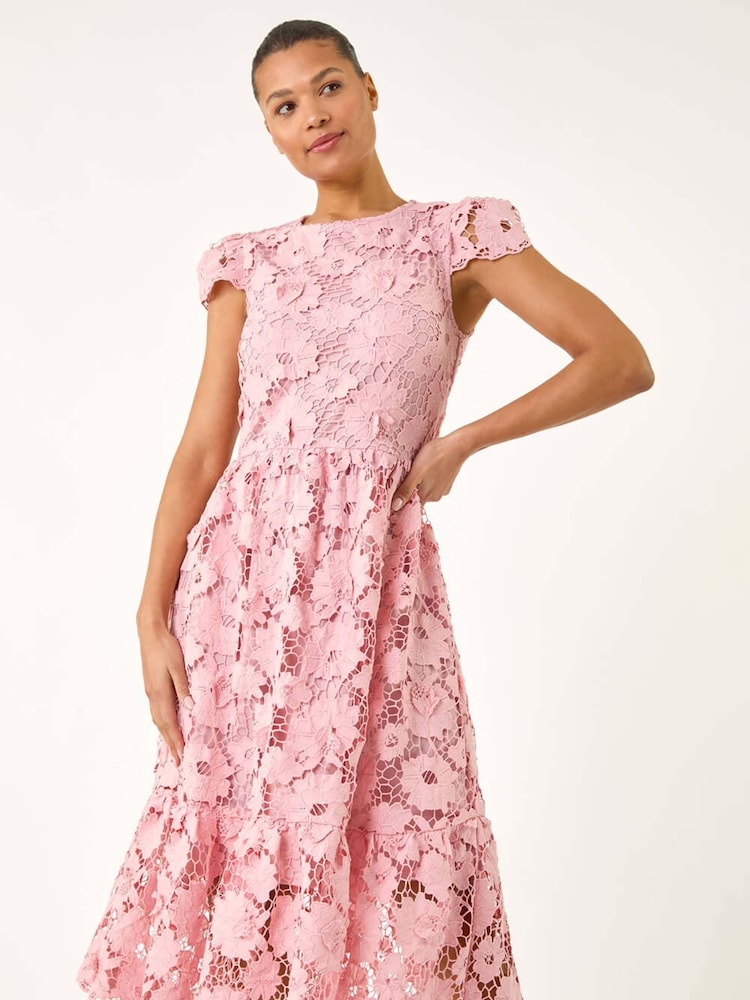 Roman Pink Crochet Lace Dress - Image 2 of 5
