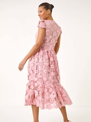 Roman Pink Crochet Lace Dress - Image 3 of 5
