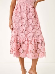 Roman Pink Crochet Lace Dress - Image 5 of 5