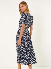Roman Blue Heart Print Ruched Midi Dress - Image 3 of 5