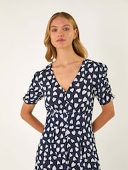 Roman Blue Heart Print Ruched Midi Dress - Image 4 of 5