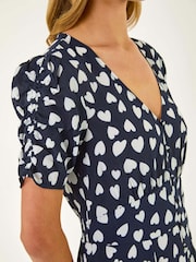 Roman Blue Heart Print Ruched Midi Dress - Image 5 of 5