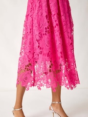 Roman Pink Crochet Lace V-Neck Midi Dress - Image 5 of 5