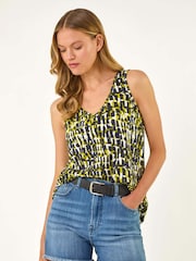 Roman Green Tile Print Cami Stretch Top - Image 4 of 5