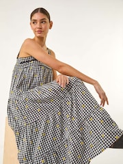 Roman Black Gingham Embroidered Midi Dress - Image 1 of 5