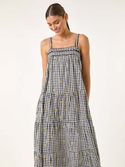 Roman Black Gingham Embroidered Midi Dress - Image 3 of 5