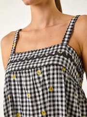 Roman Black Gingham Embroidered Midi Dress - Image 5 of 5