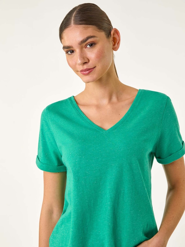 Roman Green Shimmer V-Neck T-Shirt - Image 1 of 5