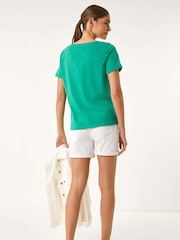 Roman Green Shimmer V-Neck T-Shirt - Image 3 of 5
