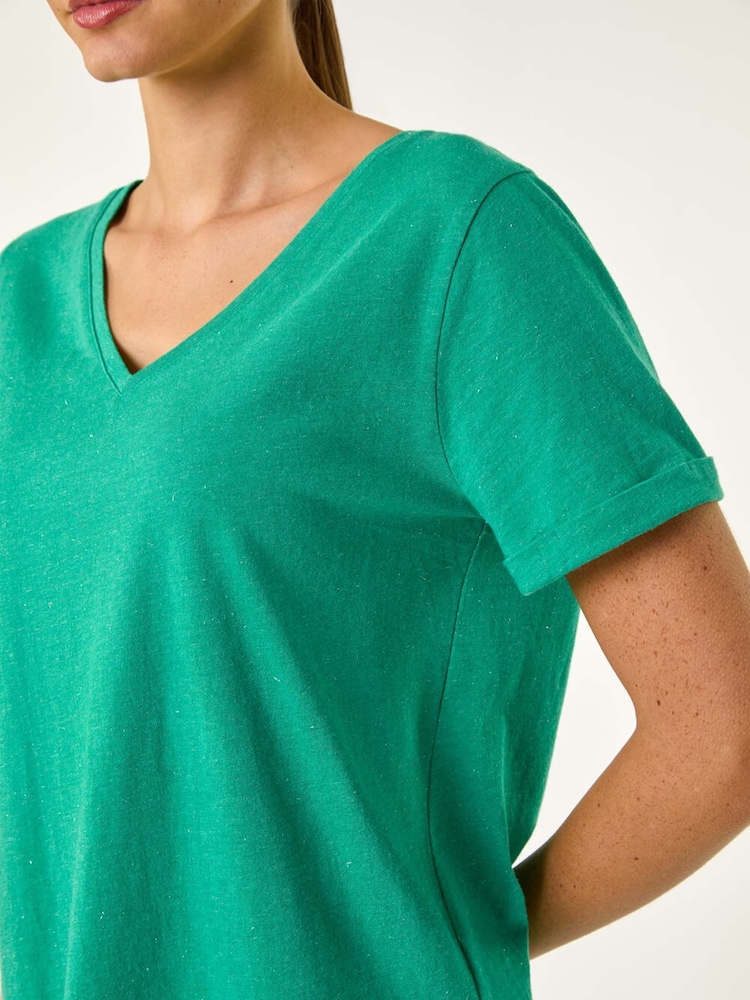 Roman Green Shimmer V-Neck T-Shirt - Image 5 of 5