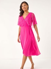 Roman Pink Sequin Embellished Maxi Wrap Dress - Image 1 of 5