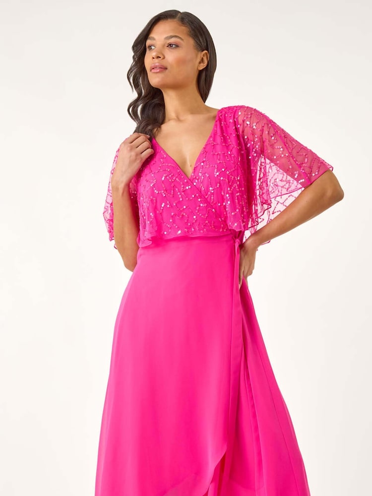 Roman Pink Sequin Embellished Maxi Wrap Dress - Image 2 of 5