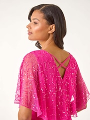 Roman Pink Sequin Embellished Maxi Wrap Dress - Image 4 of 5