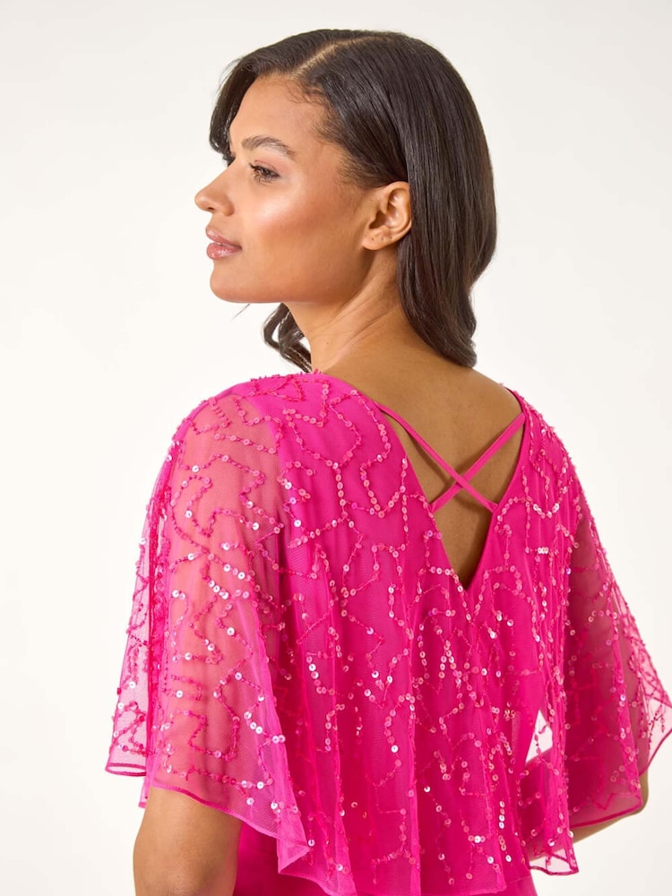Roman Pink Sequin Embellished Maxi Wrap Dress - Image 4 of 5