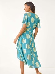 Roman Blue Jacquard Midi Wrap Dress - Image 3 of 5