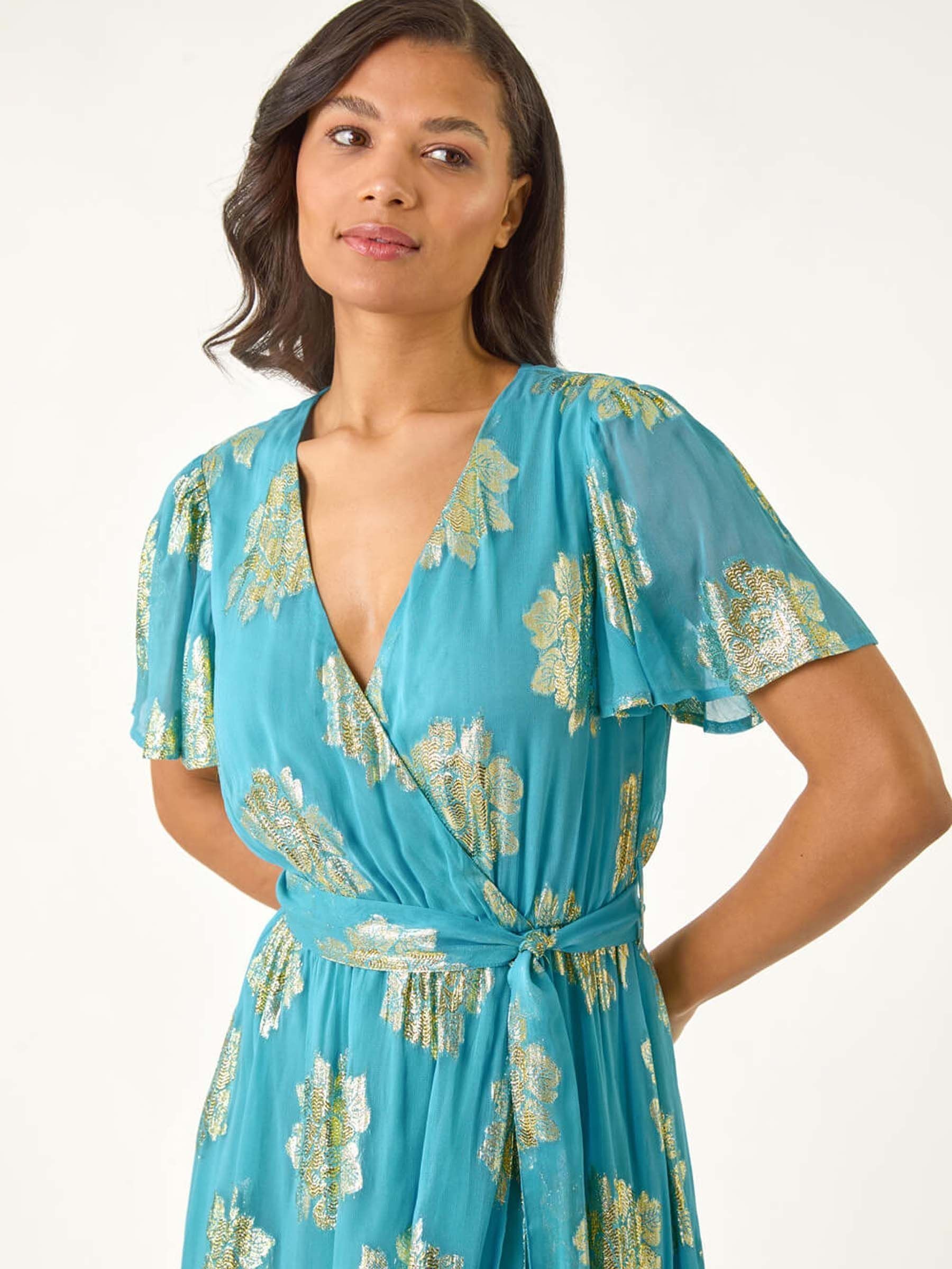Buy Roman Blue Jacquard Midi Wrap Dress from Next Singapore