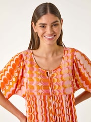 Roman Orange Abstract Smocked Dress - Image 1 of 5