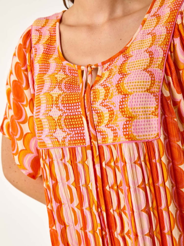Roman Orange Abstract Smocked Dress - Image 2 of 5
