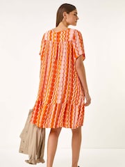 Roman Orange Abstract Smocked Dress - Image 3 of 5