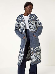 Azul - Cardigan Longline com estampa Romana - Imagem 1 de 5