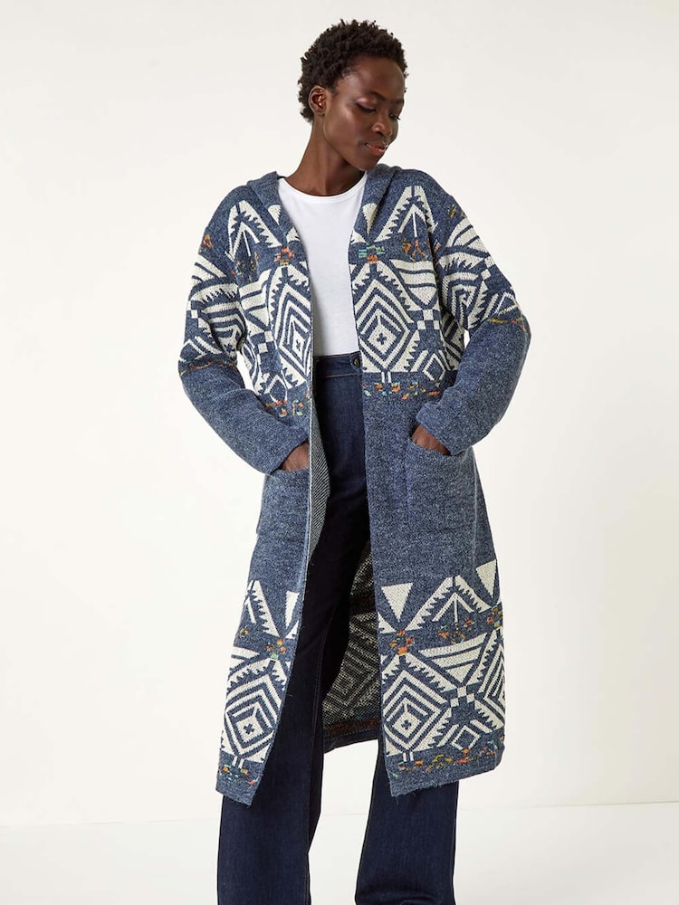 Azul - Cardigan Longline com estampa Romana - Imagem 1 de 5