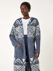 Azul - Cardigan Longline com estampa Romana - Imagem 2 de 5