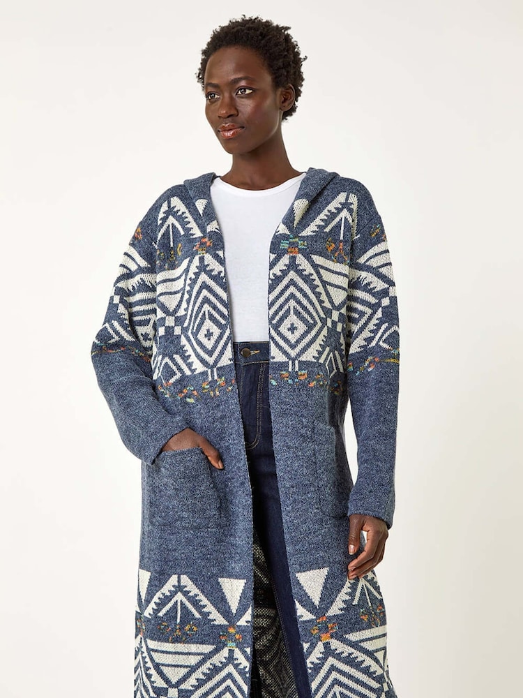 Azul - Cardigan Longline com estampa Romana - Imagem 2 de 5