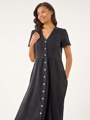 Roman Black Denim Button Through Midi 100% Cottton Dress - Image 2 of 5