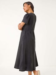 Roman Black Denim Button Through Midi 100% Cottton Dress - Image 3 of 5