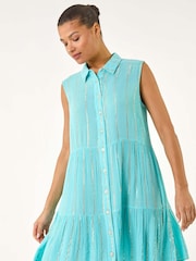 Azul - Vestido de camisa com botões Roman Shimmer - Imagem 2 de 5