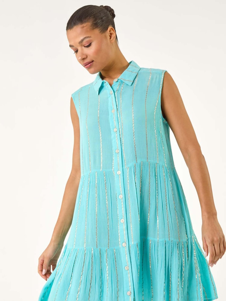 Azul - Vestido de camisa com botões Roman Shimmer - Imagem 2 de 5